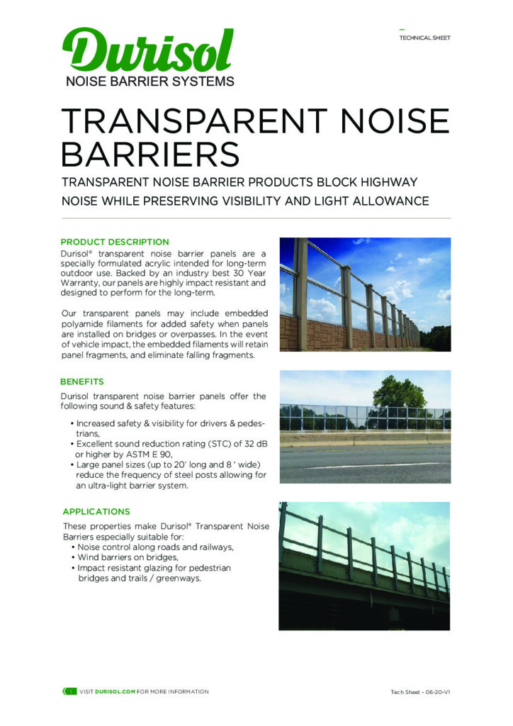 thumbnail of Durisol Transparent Noise Barrier Technical Datasheet